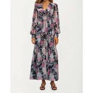 NEW KNIT & LOUNGE floral print long sleeve maxi dress in multicolor